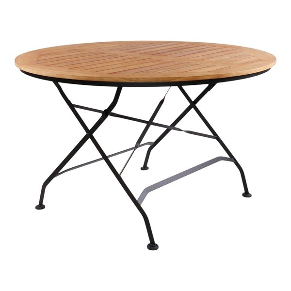 runder Outdoortisch Klapptisch SENJA Ø 120 cm, Leisten aus Teakholz