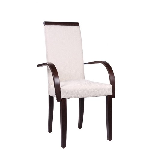 Restaurant Stuhl | Gastro Stuhl mit Armlehnen LINDA AL nussbaum dunkel, Rauten-Muster beige