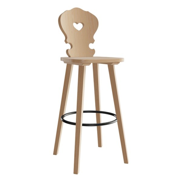 Barhocker TRAUDEL mit Herz Holzfarbe Esche lackiert natur