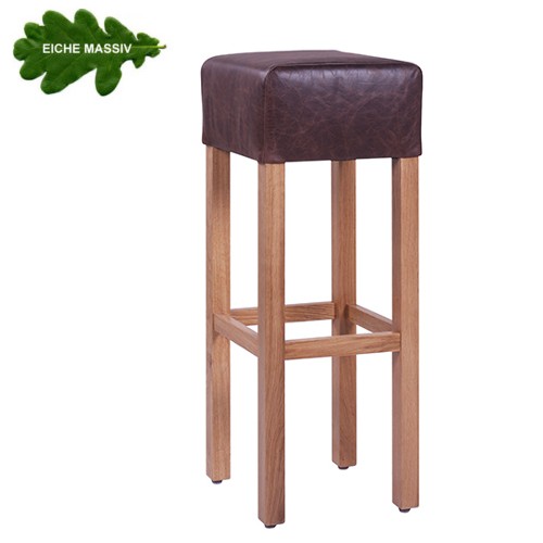 Holz Barhocker FABIO aus Eiche massiv, Sitz gepolstert, Kunstleder Antiklook