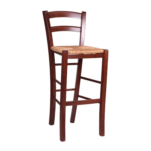 Holz Barhocker mit Reis-Strohsitz - RICARDO RS