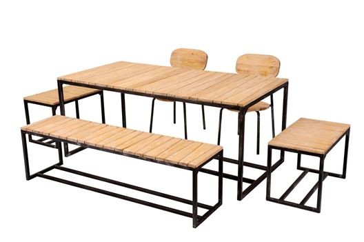 Sitzgruppe MANDAS Teak-Tisch 180×90 – recyceltes Teak, outdoor-tauglich