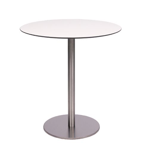 Tisch MARIANO mit einer HPL-Kompakt-Tischplatte 10mm, Ø 69 cm weiß mit schwarzem  Rand (TPHPL10-D69-we)
