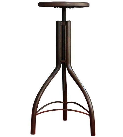 Hocker Industrial-Stil mit Metall-Gestell SPIN - höhenverstellbar, Gestell CORTEN, Sitz kaffebraun Antiklook