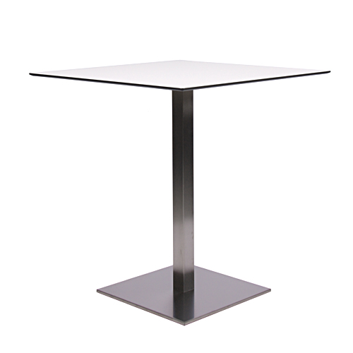 Tisch MANILA mit einer HPL-Kompakt-Tischplatte 10 mm, 69 x 69 cm weiß mit schwarzem Rand (TPHPL10-6969-we)