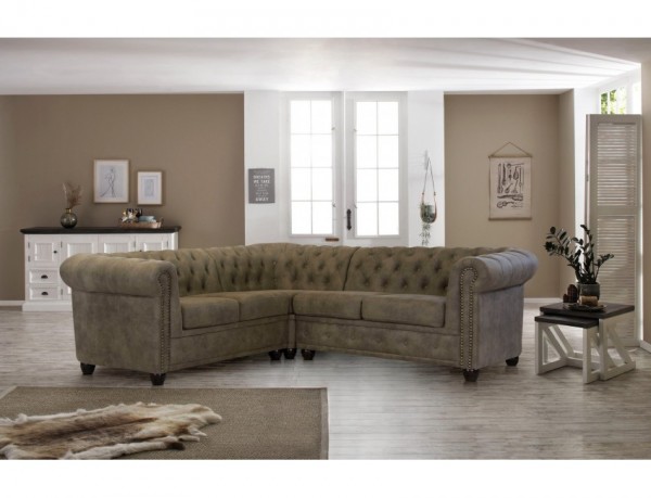 CHESTERFIELD Eckgarnitur Ecksofa Eckcouch Ledersofa für 4 Personen
