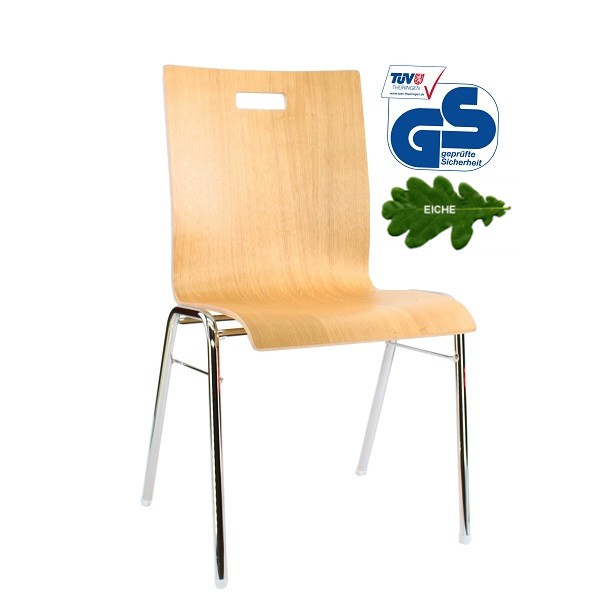 Konferenzstuhl stapelbar | Holzschalenstuhl COMBISIT A40GE Eiche mit Griffloch