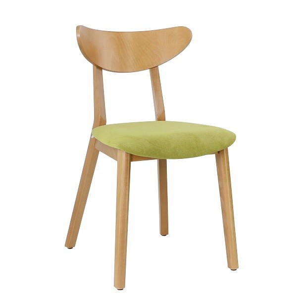 Formschöner moderner Bistrostuhl ENZO eichefarbig, Sitz Uni-Stoff pistazie BA38