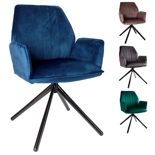 Armlehnstuhl | Schalenstuhl | Polstersessel VINA 180˚ drehbar mit Auto-Return-Funktion, Stoff Azurblau