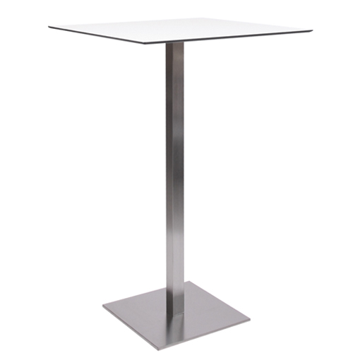 Stehtisch MANILA mit einer HPL-Kompakt-Tischplatte 10 mm, 59 x 59 cm weiß mit schwarzem Rand (TPHPL10-5959-we)