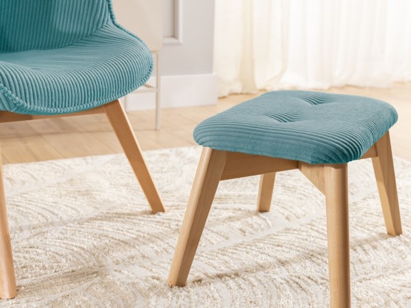 Hocker MONJA, Velour-Stoff in Breitcord-Optik petrol