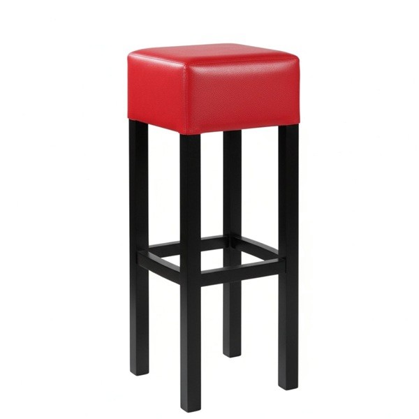 stabiler Polsterbarhocker FABIO in Holzfarbe schwarz, Kunstleder rot KB60
